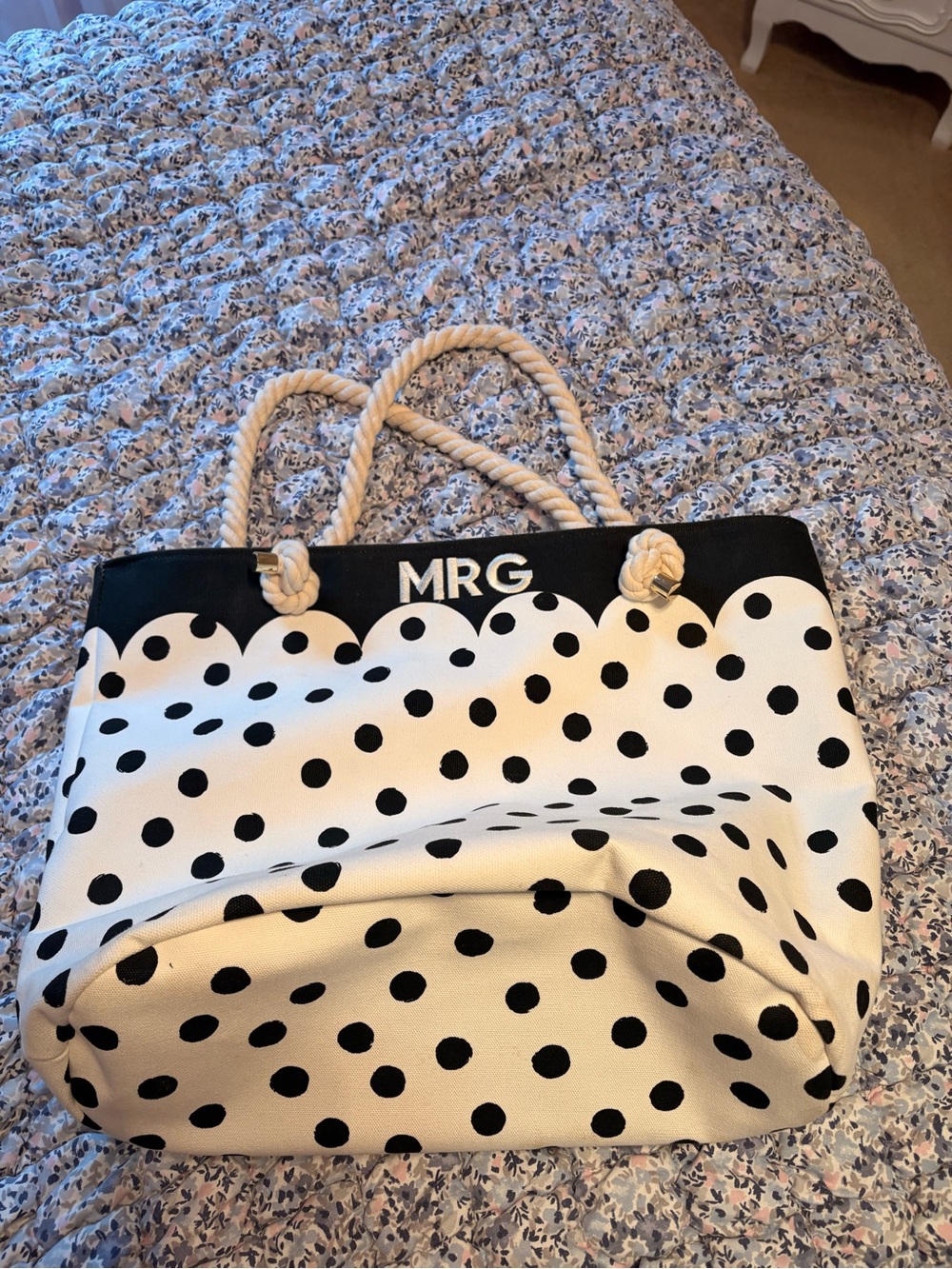 Emily & Meritt Pottery Barn Teen Black and White Polka Dot Rope-Handle Tote